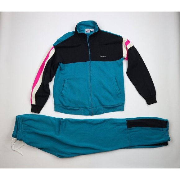 Vintage 90s Streetwear Mens Large 2 Piece Color Block Warm Up Track Suit Joggers
